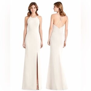 After Six Chiffon Cross Back Halter Dress in Ivory Size 10